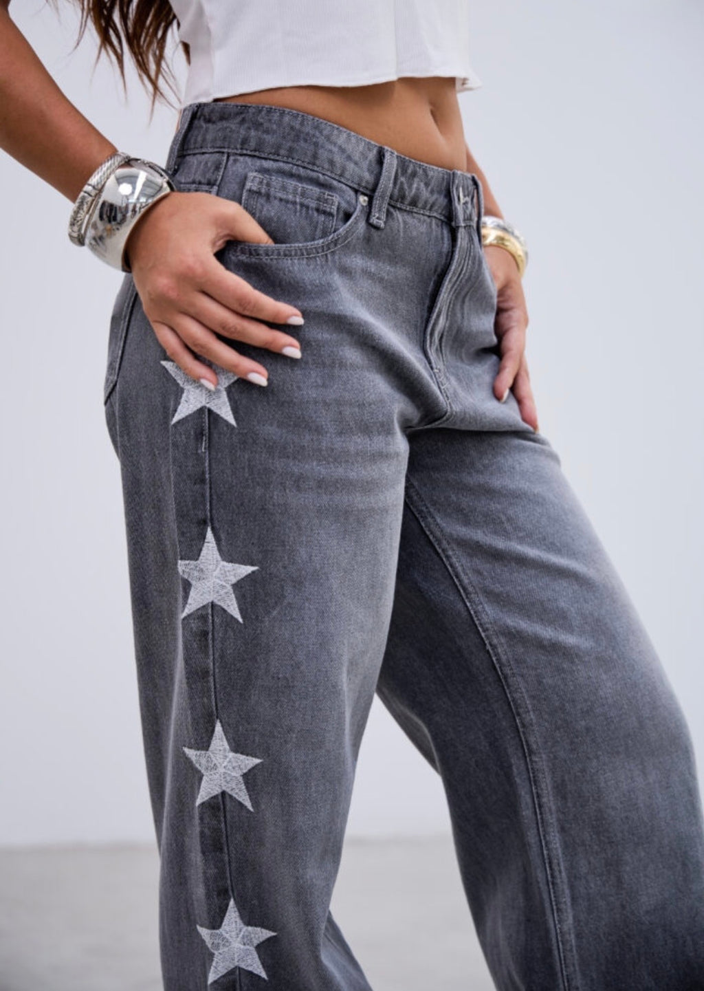 Jean Wide Leg Tiro Bajo Stars Grey