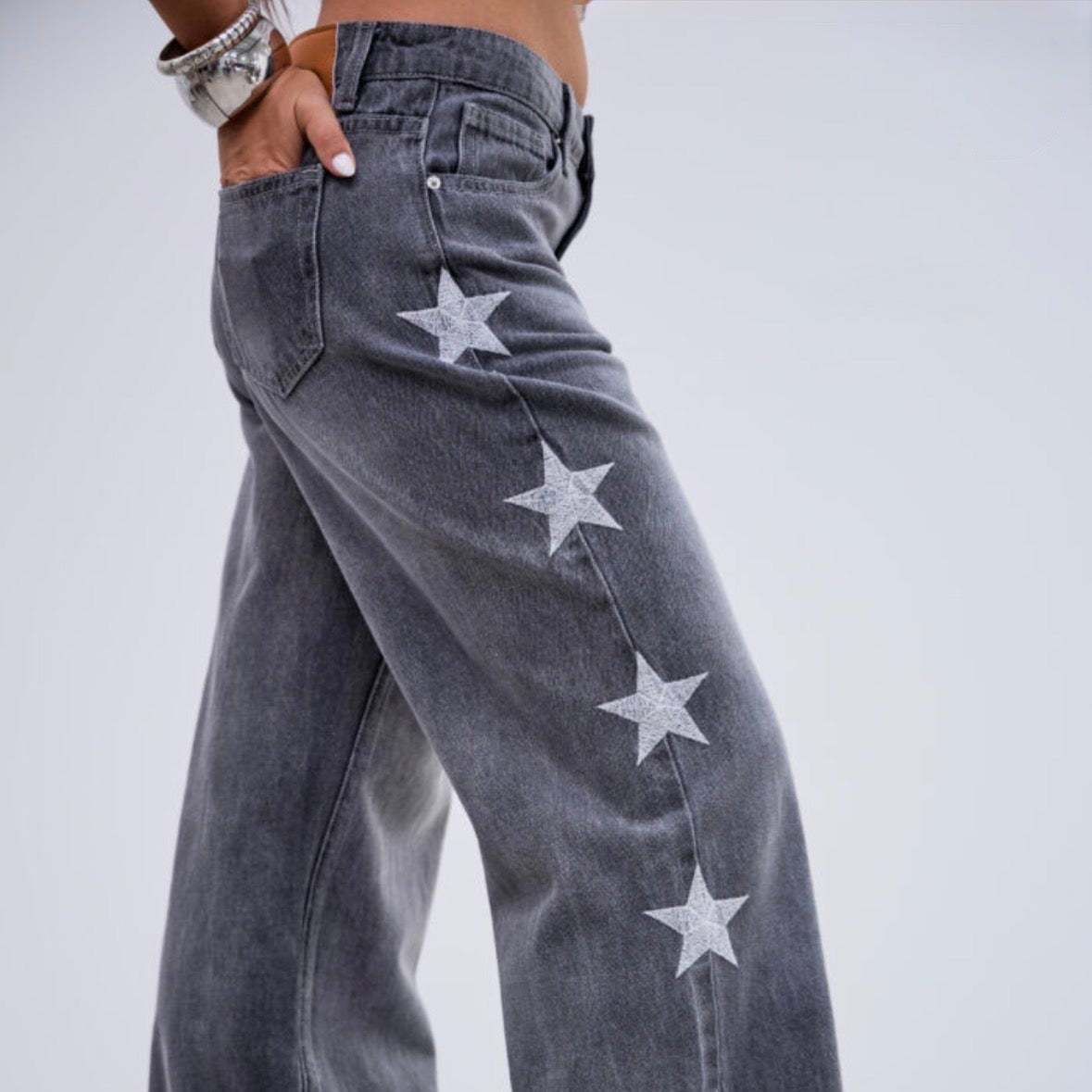 Jean Wide Leg Tiro Bajo Stars Grey