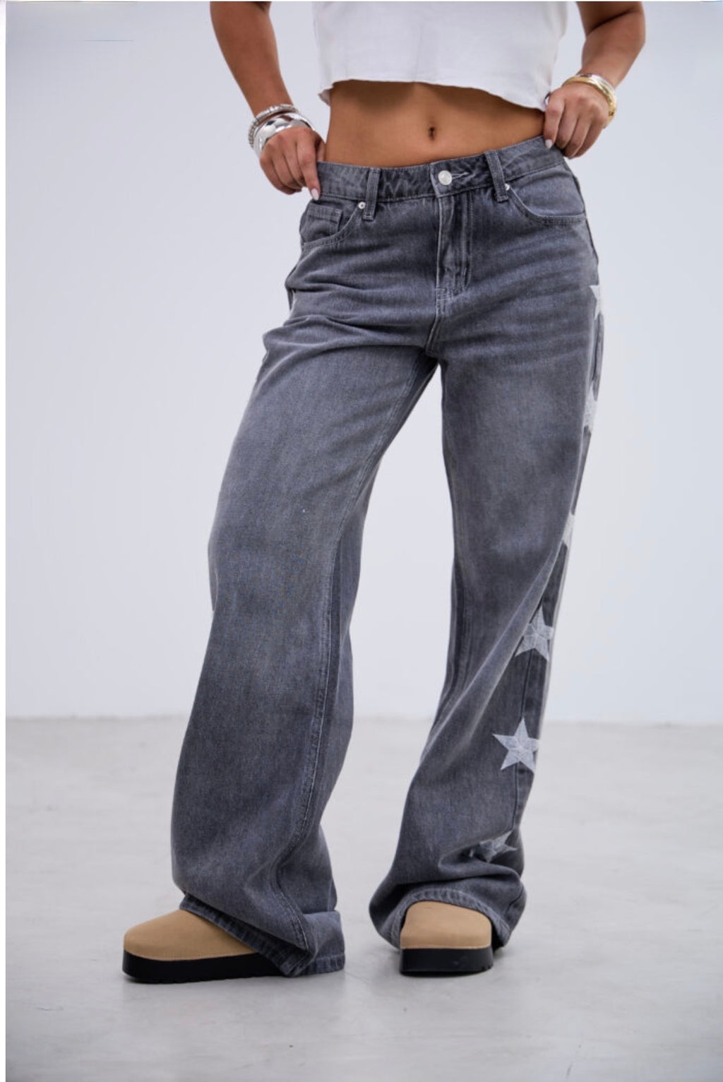 Jean Wide Leg Tiro Bajo Stars Grey