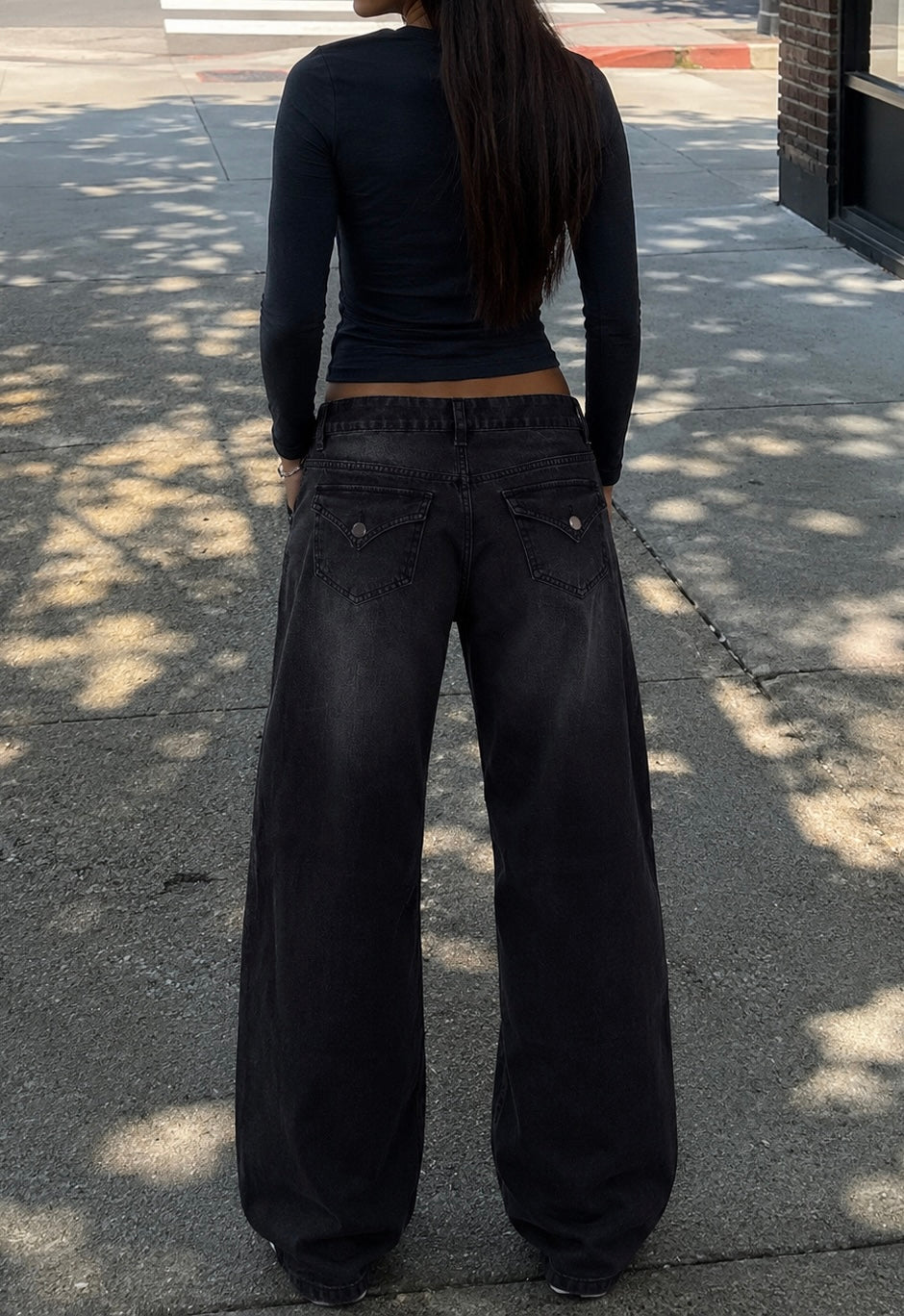 Jean Wide Leg Black tiro bajo