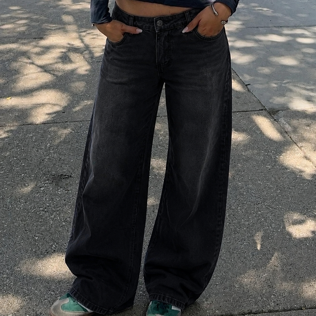 Jean Wide Leg Black tiro bajo